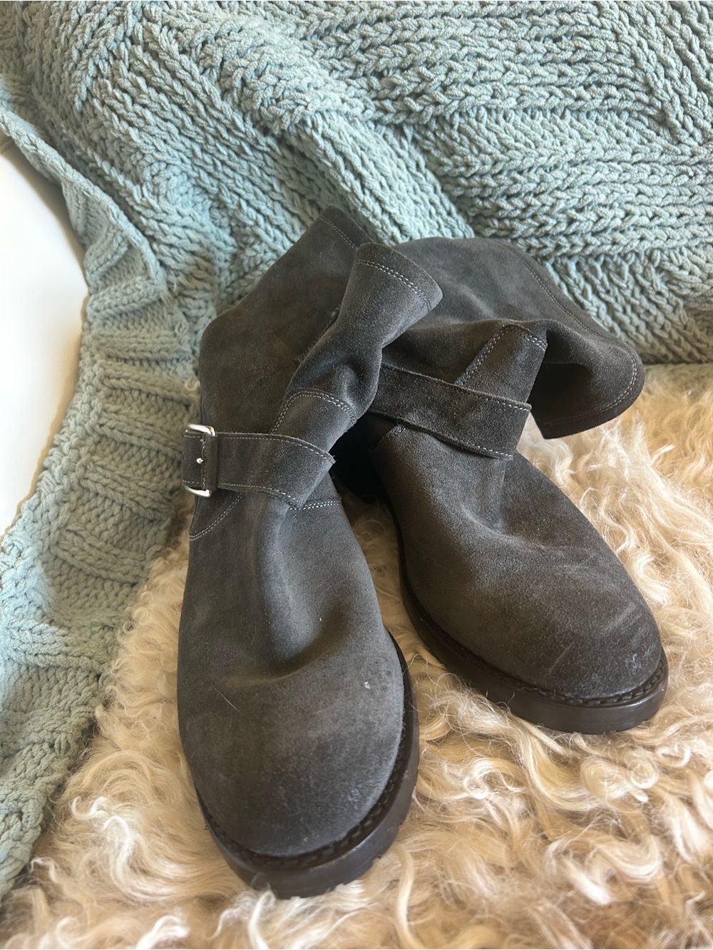 Frye Women's Gray Suede Ankle Boots with Buckle